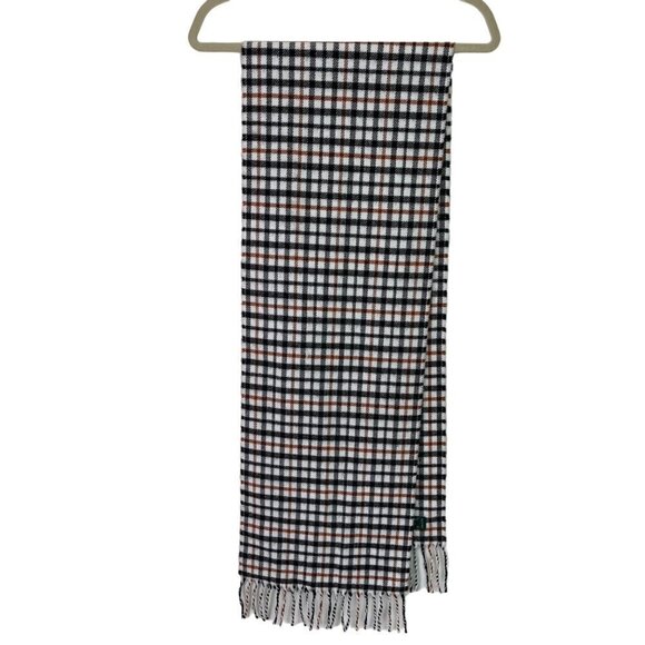 Lambswool Womens Scarf Plaid Made In Italy Fringe White Black Brown Rectangle - Picture 9 of 11